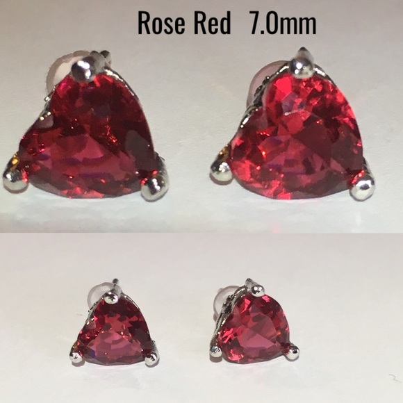 3-$15 2ct Rose Red Heart Cut CZ Diamond Stud Earrings - Picture 3 of 3